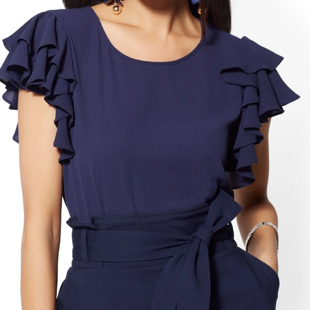 BOGO Angela- Navy Blue Flutter Sleeve Blouse- XL